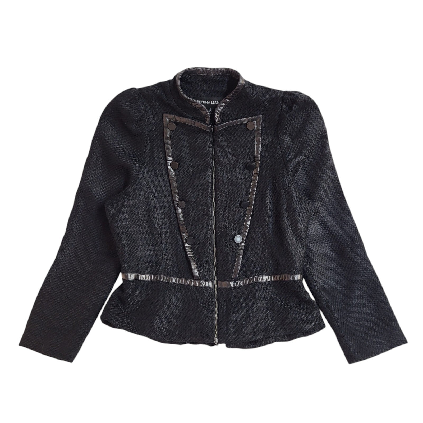 Bettina Liano 90s Black Button Full Zip Jacket UK Women's Size 12