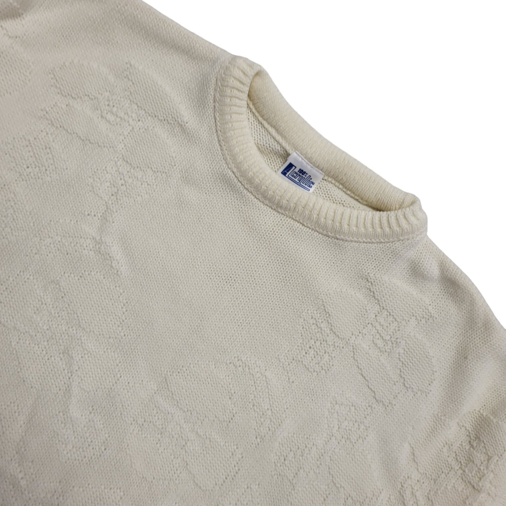 Vintage 80s White Round Neck Jumper Uk Women's Size 14