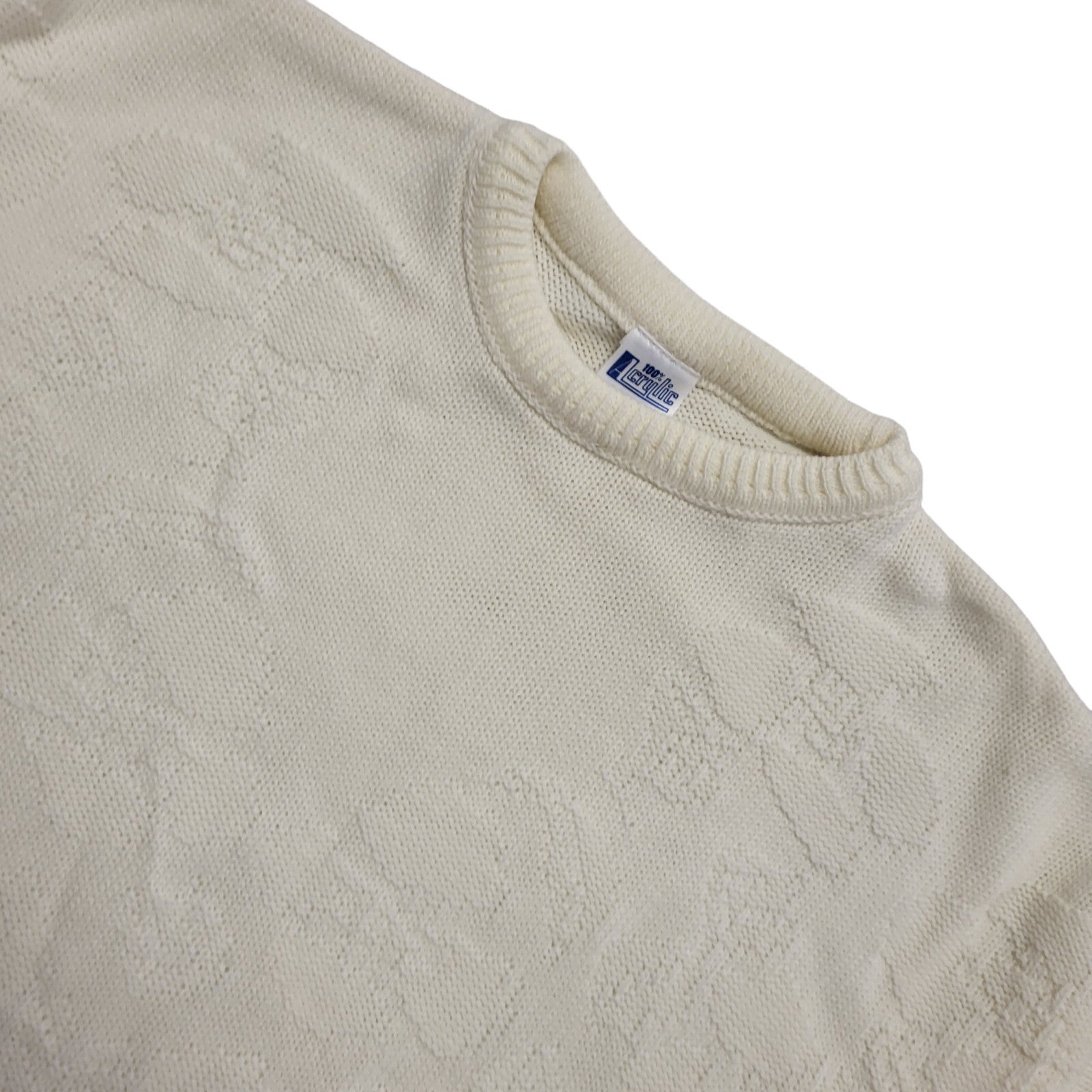 Vintage 80s White Round Neck Jumper Uk Women's Size 14