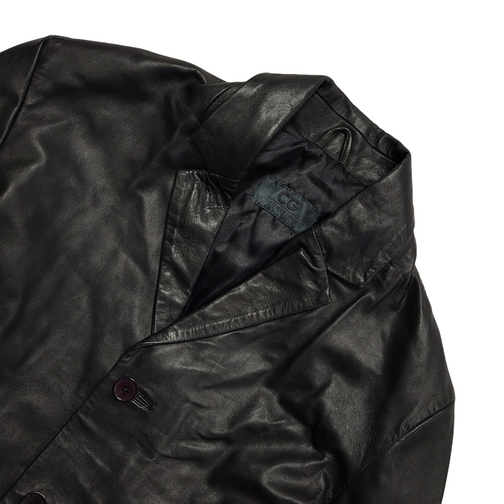 CG 80s Vintage Black Button Leather Jacket Uk Men's Size Large