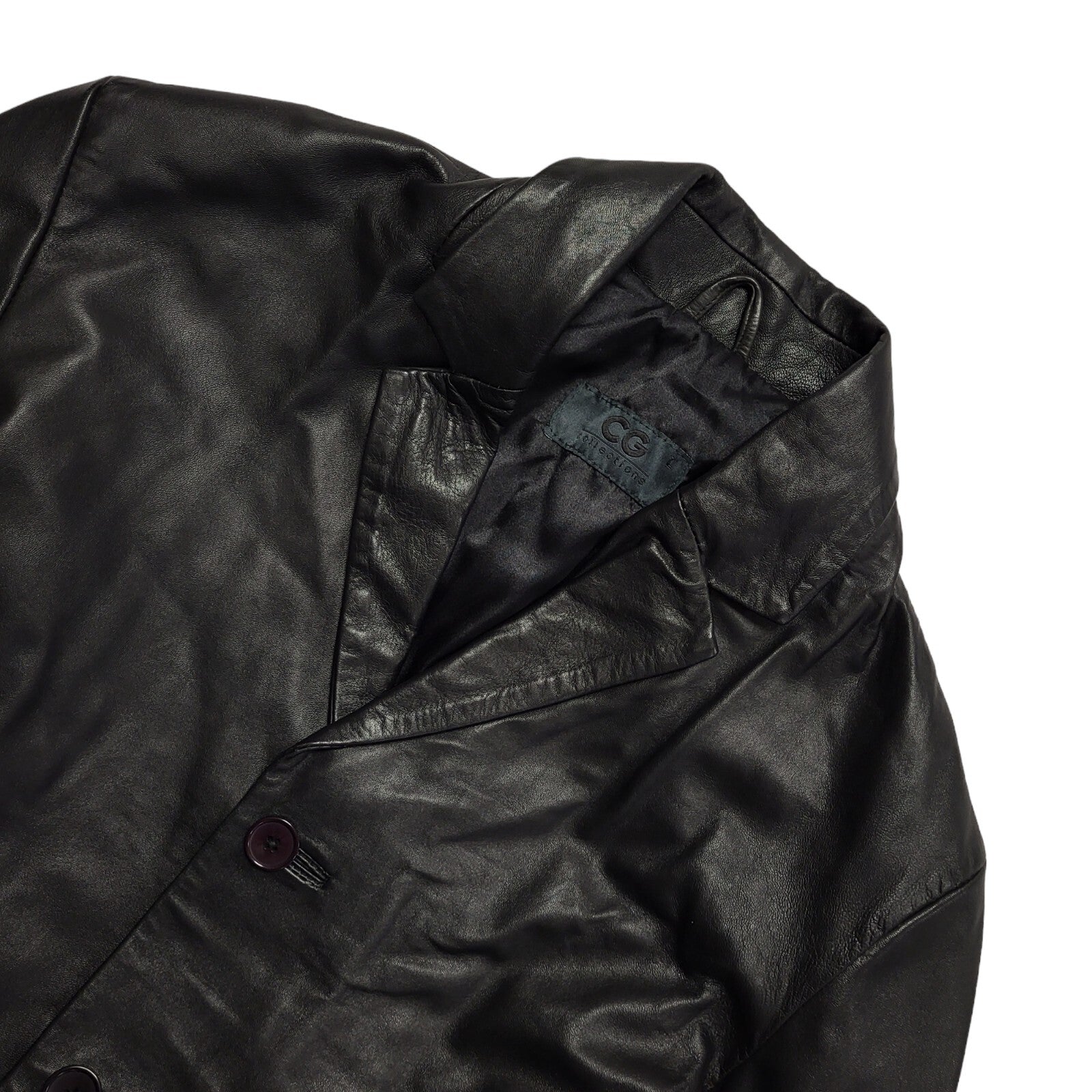 CG 80s Vintage Black Button Leather Jacket Uk Men's Size Large