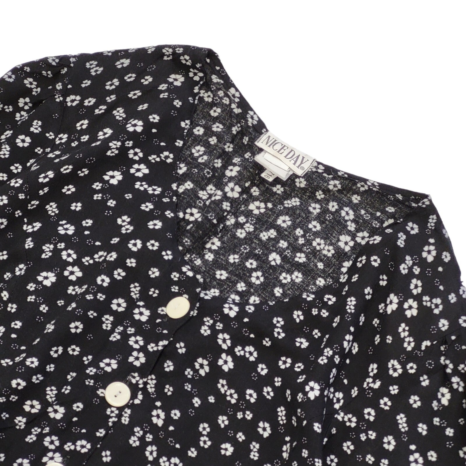 90s Vintage Nice Day Black & White Floral Buttoned Dress Women's Size 10