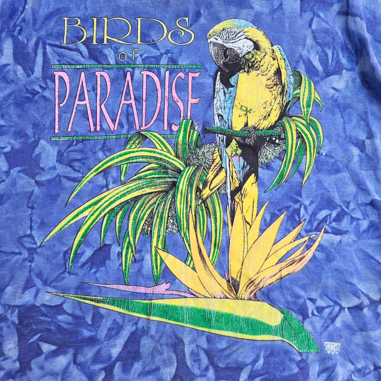 Birds Of Paradise 90's Blue Short Sleeve Single Stitch T-Shirt Men's UK Size L