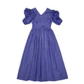80s Vintage Purple V-Neck Puff Sleeve Party Dress Women's S 8/10