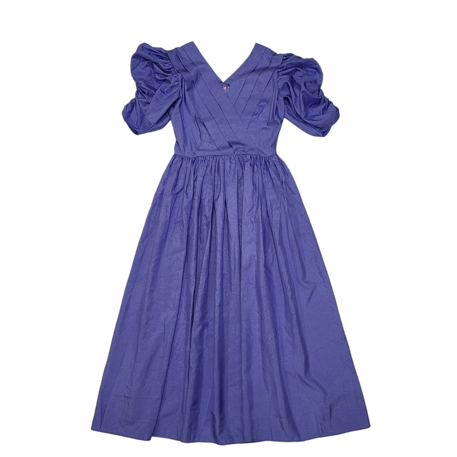 80s Vintage Purple V-Neck Puff Sleeve Party Dress Women's S 8/10