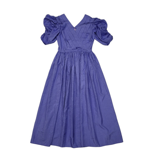 80s Vintage Purple V-Neck Puff Sleeve Party Dress Women's S 8/10