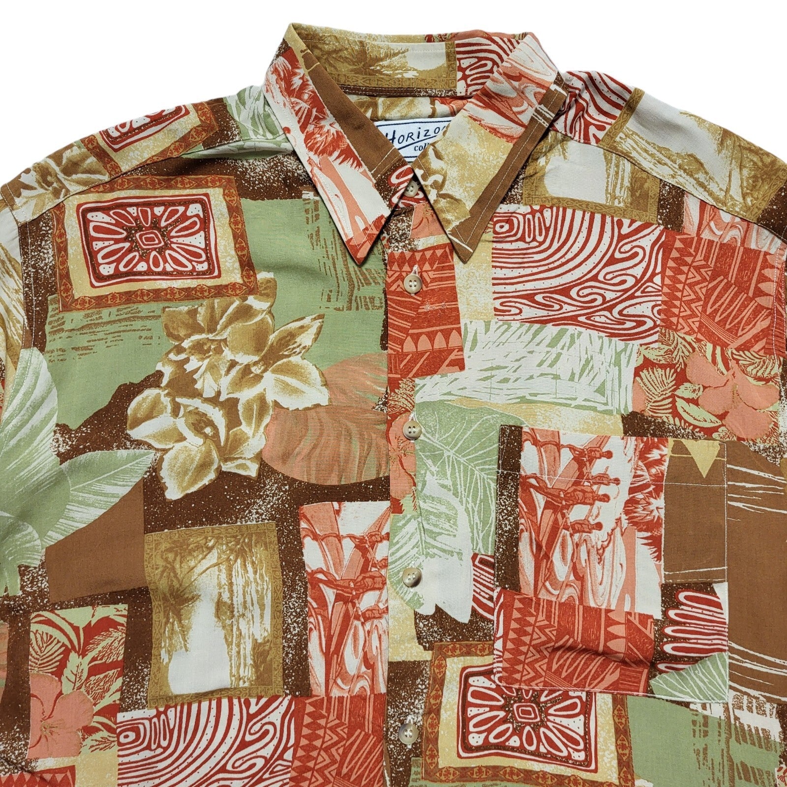 Horizon Vintage 80's Green & Red Floral Short Sleeve Shirt Men's UK Size L