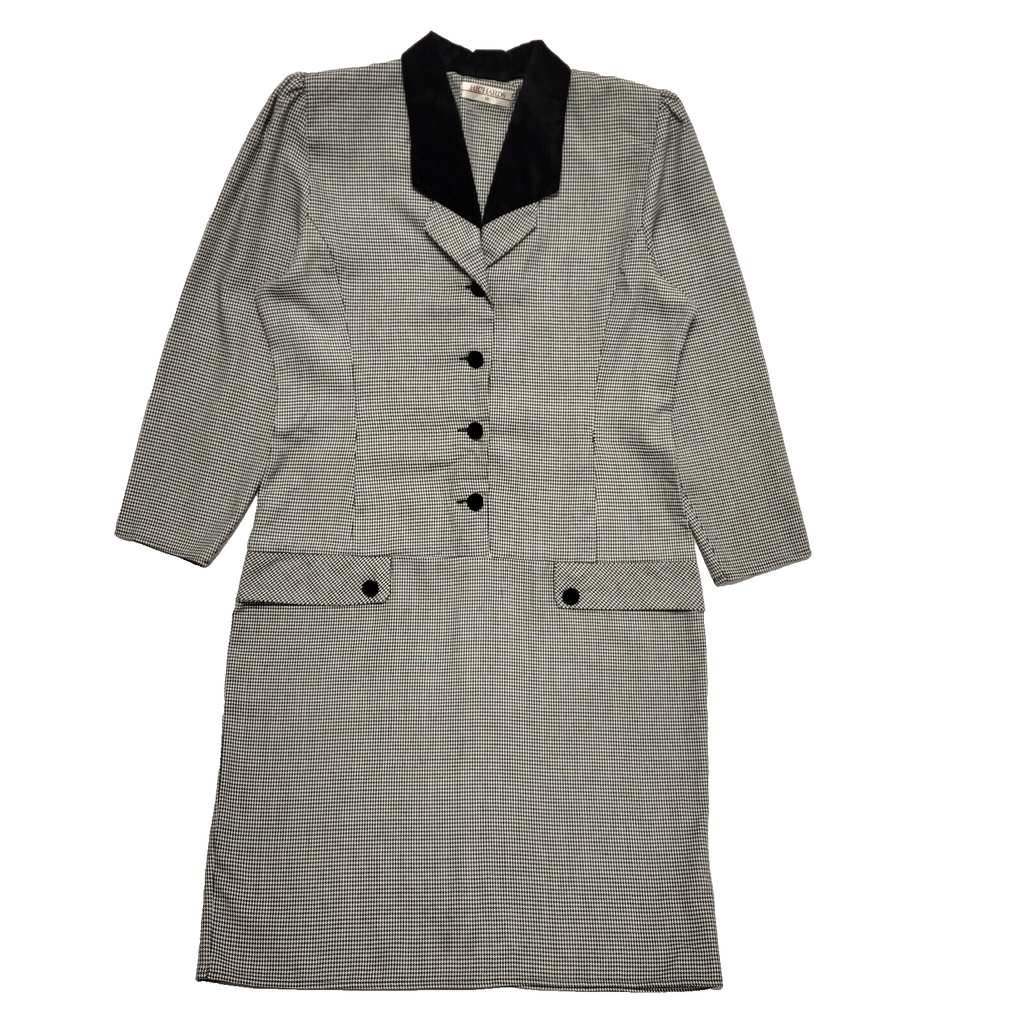 Richards Vintage 80s Black White Check Long Sleeve Dress Uk Women's Size 18 W36