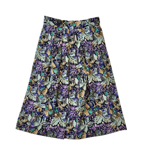 80's Vintage New Fast Purple & Green Floral Midi Skirt Women's Size 14 EU 42 W32