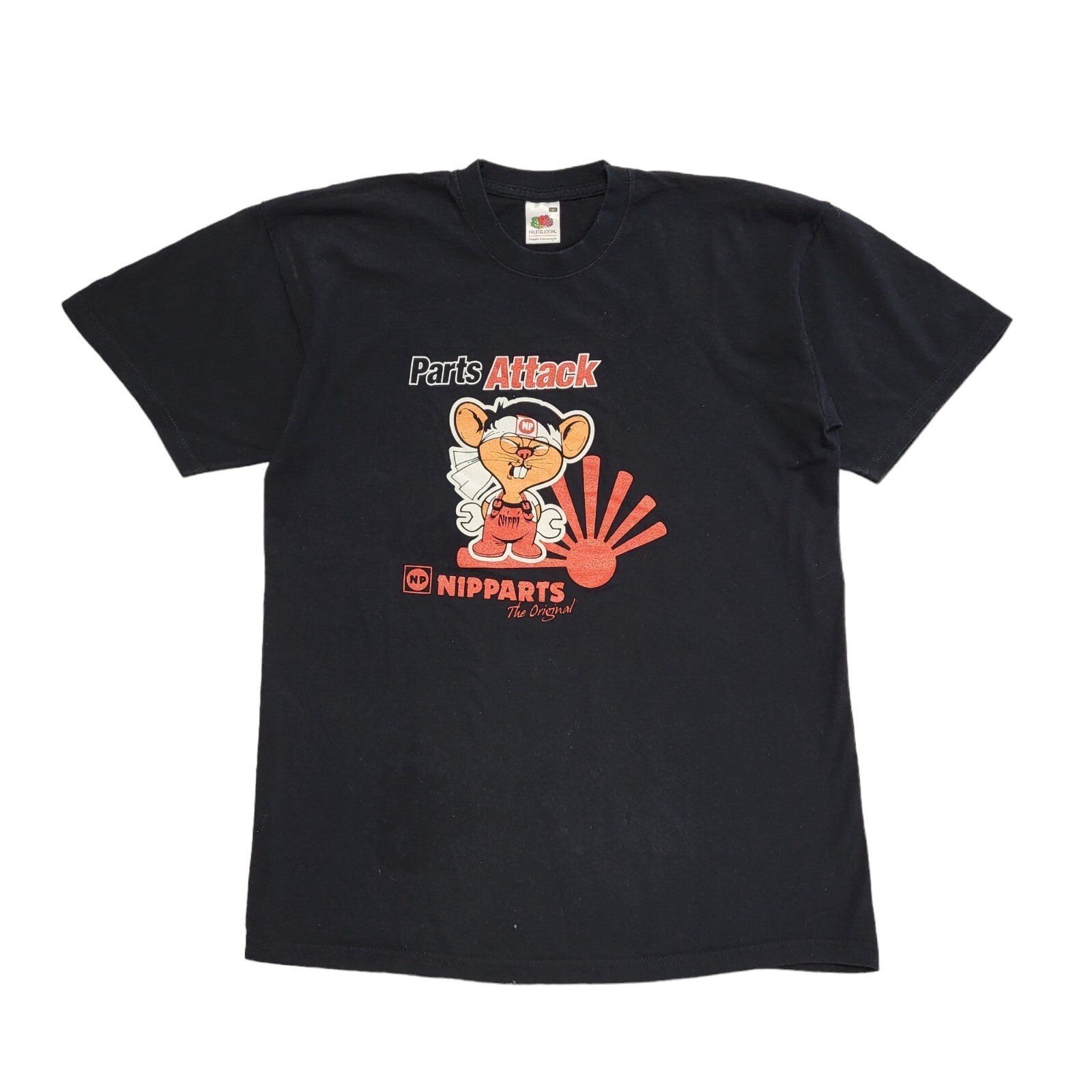 Fruits Of Loom Vintage Y2K Black Nipparts Short Sleeve T-Shirt Mens UK Size M