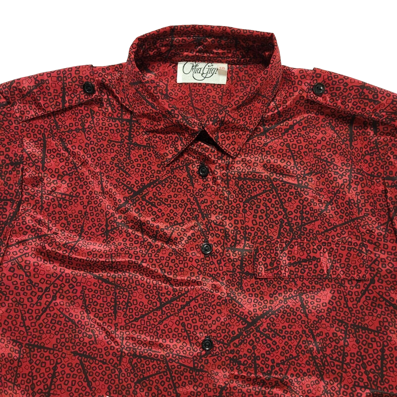 Mia Gigi Vintage 80's Black & Red Button Up Long Sleeve Shirt Womens UK 10