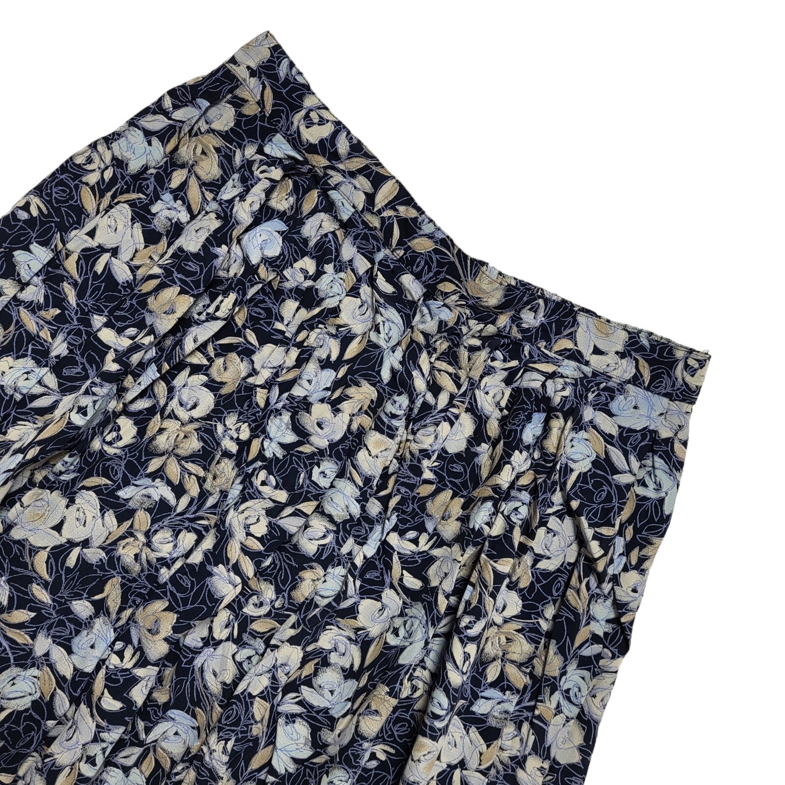 Marks And Spencer Vintage 80's Blue Floral A-Line Midi Skirt Womens UK Size 12