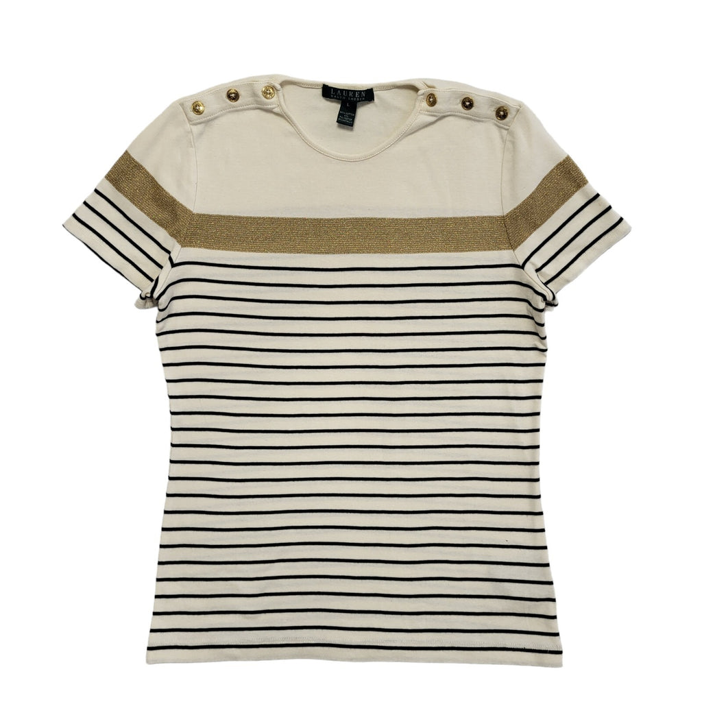 Ralph Lauren  Beige Striped Short Sleeve Round Neck Women's UK Size L