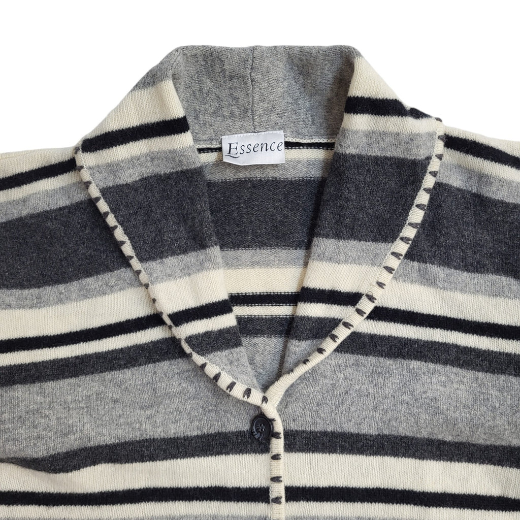 Essence 90s Vintage Grey Striped Button Up Cardigan UK Women's Size 16