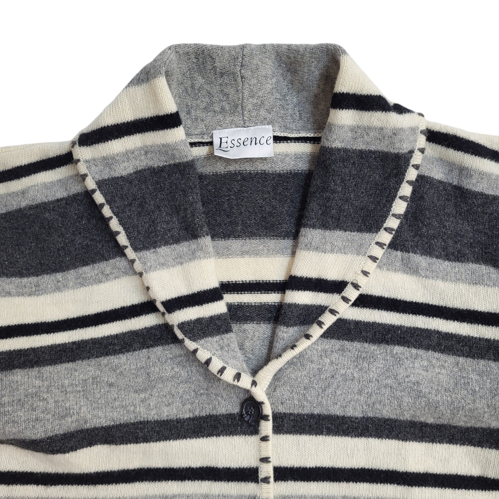 Essence 90s Vintage Grey Striped Button Up Cardigan UK Women's Size 16
