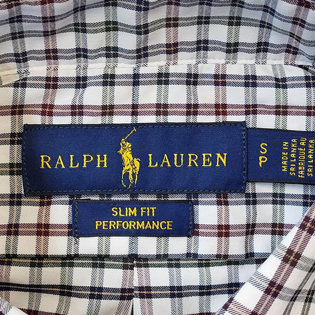 Polo Ralph Lauren White & Red Check Slim Long Sleeve Shirt Men's Size S Eu 46