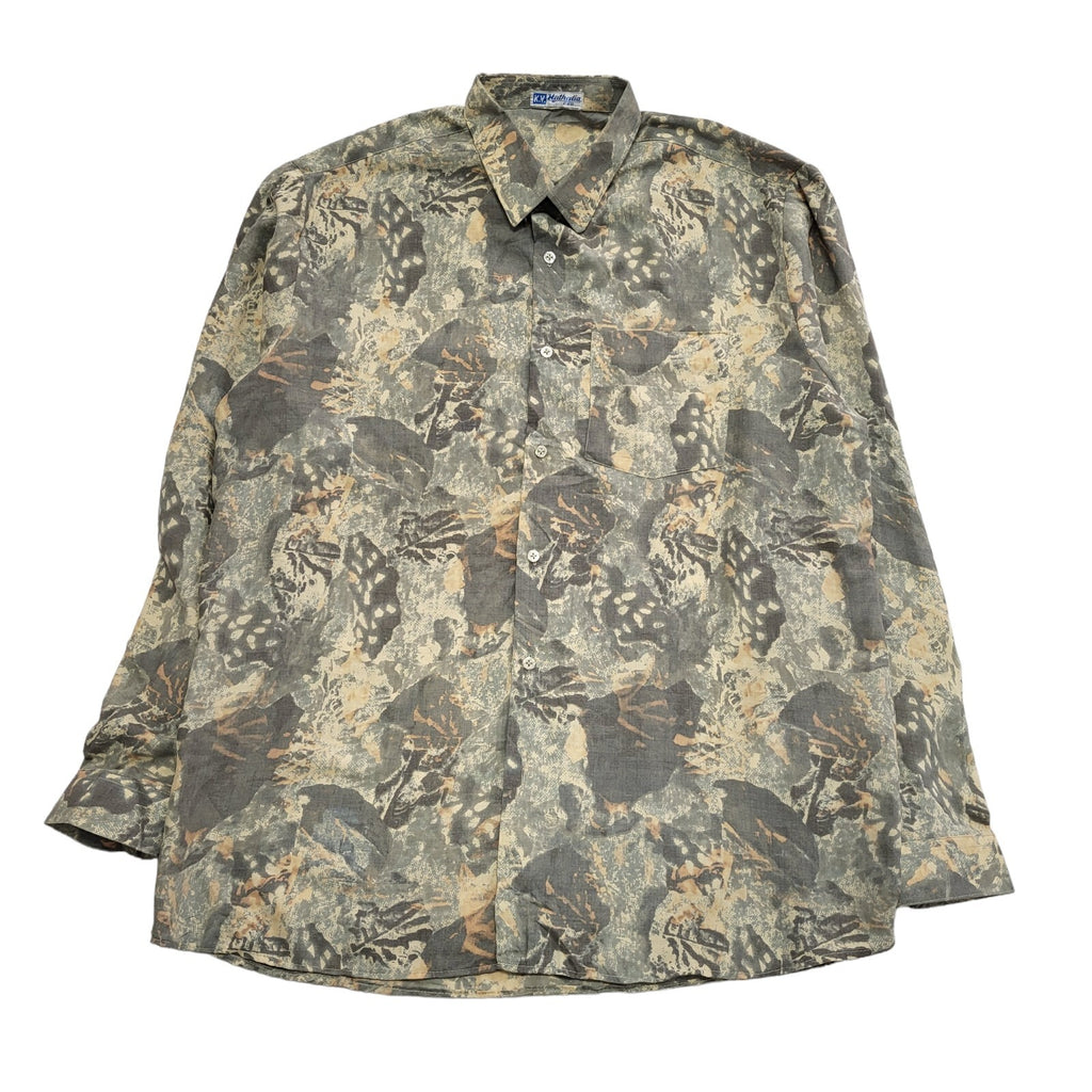 Hathalia 90's Grey & beige Abstract Long Sleeve Shirt Uk Men's UK XL