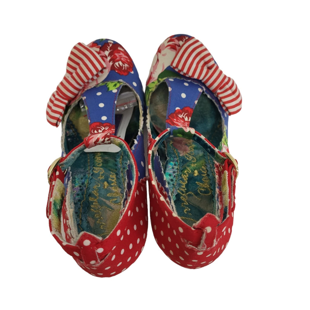 Vintage style Red Blue Floral T-bar Heels  Shoes Uk 4 Eu 36