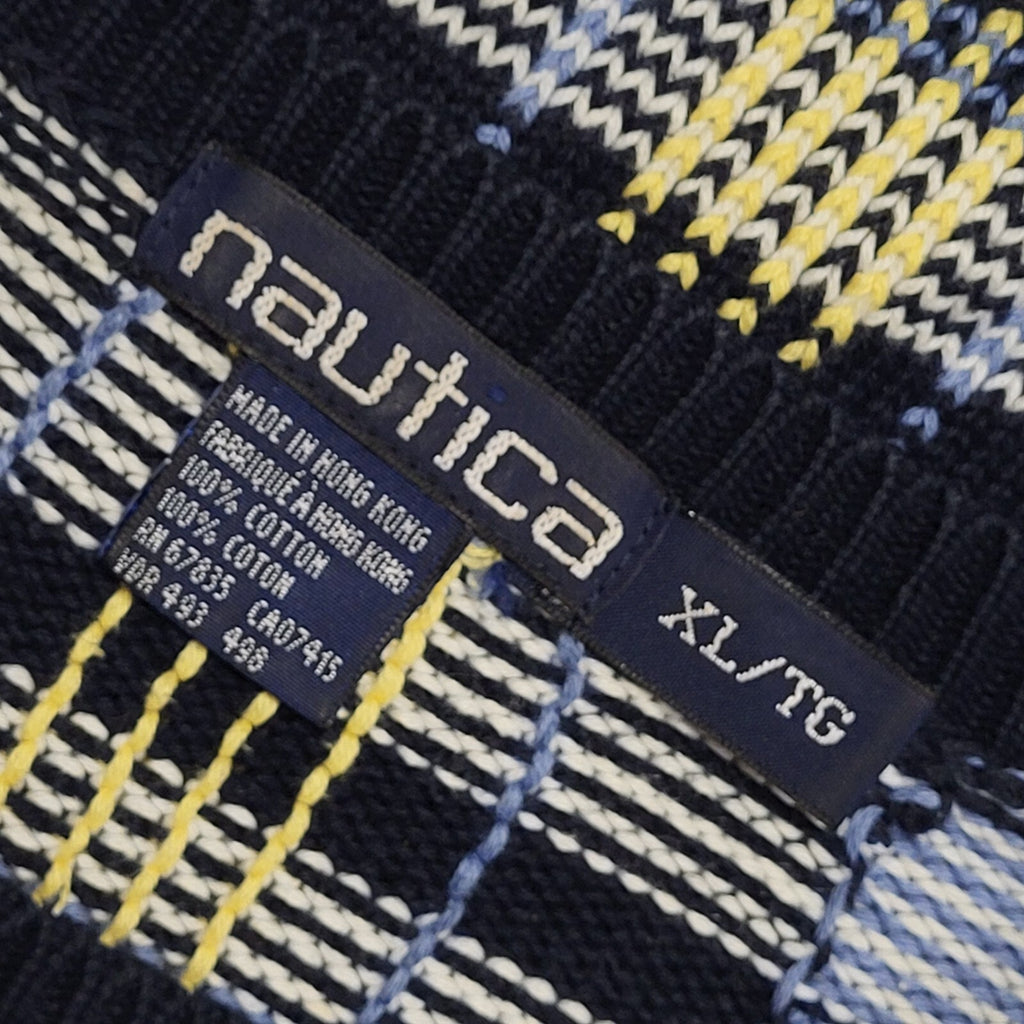 Nautica Vintage 90s Blue & White Check Crew Neck Jumper Uk Men's Size XL