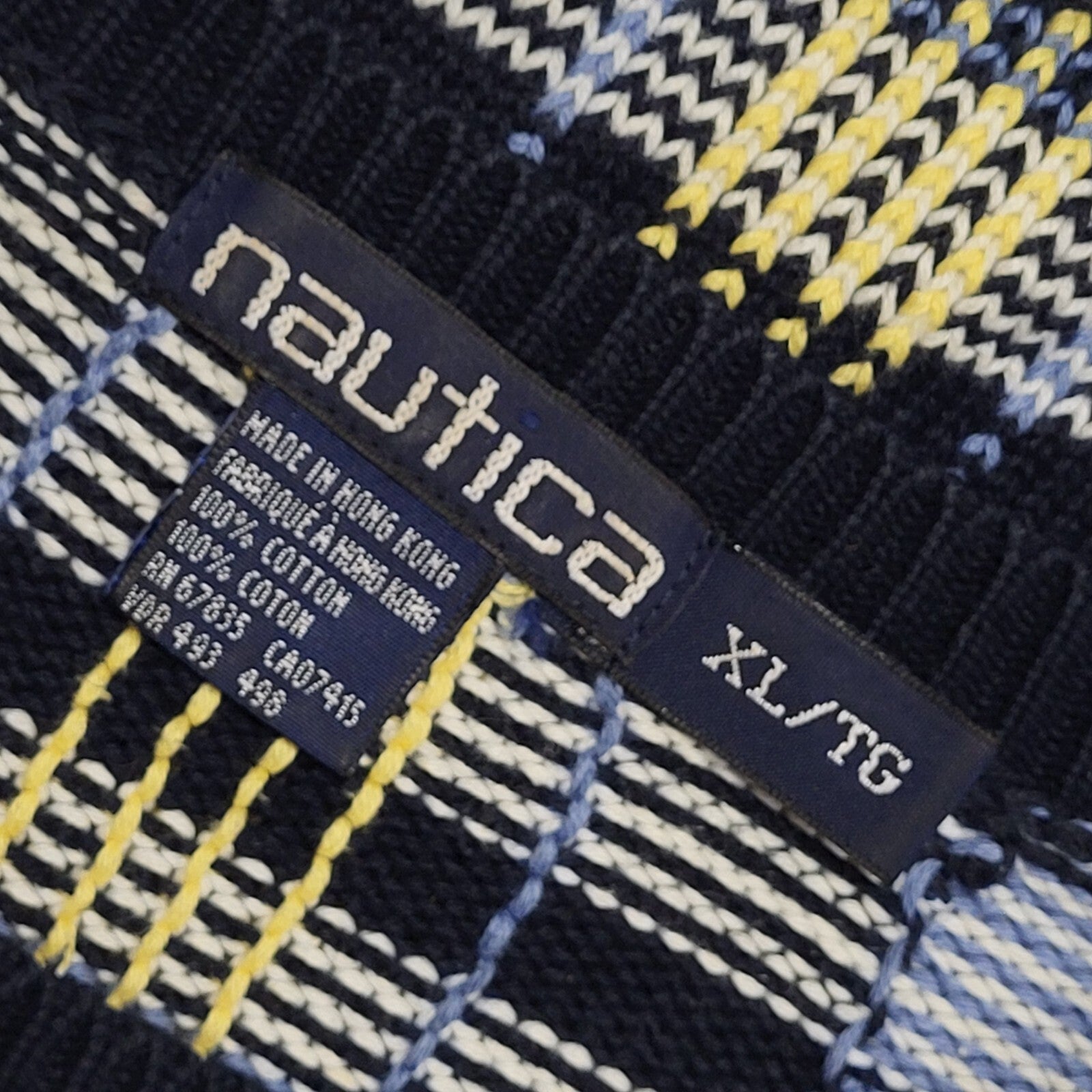 Nautica Vintage 90s Blue & White Check Crew Neck Jumper Uk Men's Size XL