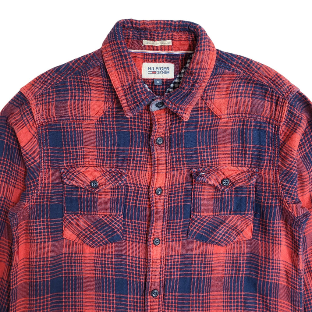 Tommy Hilfiger Vintage 90's Red & Blue Checked Long Sleeve Shirt Men's UK S