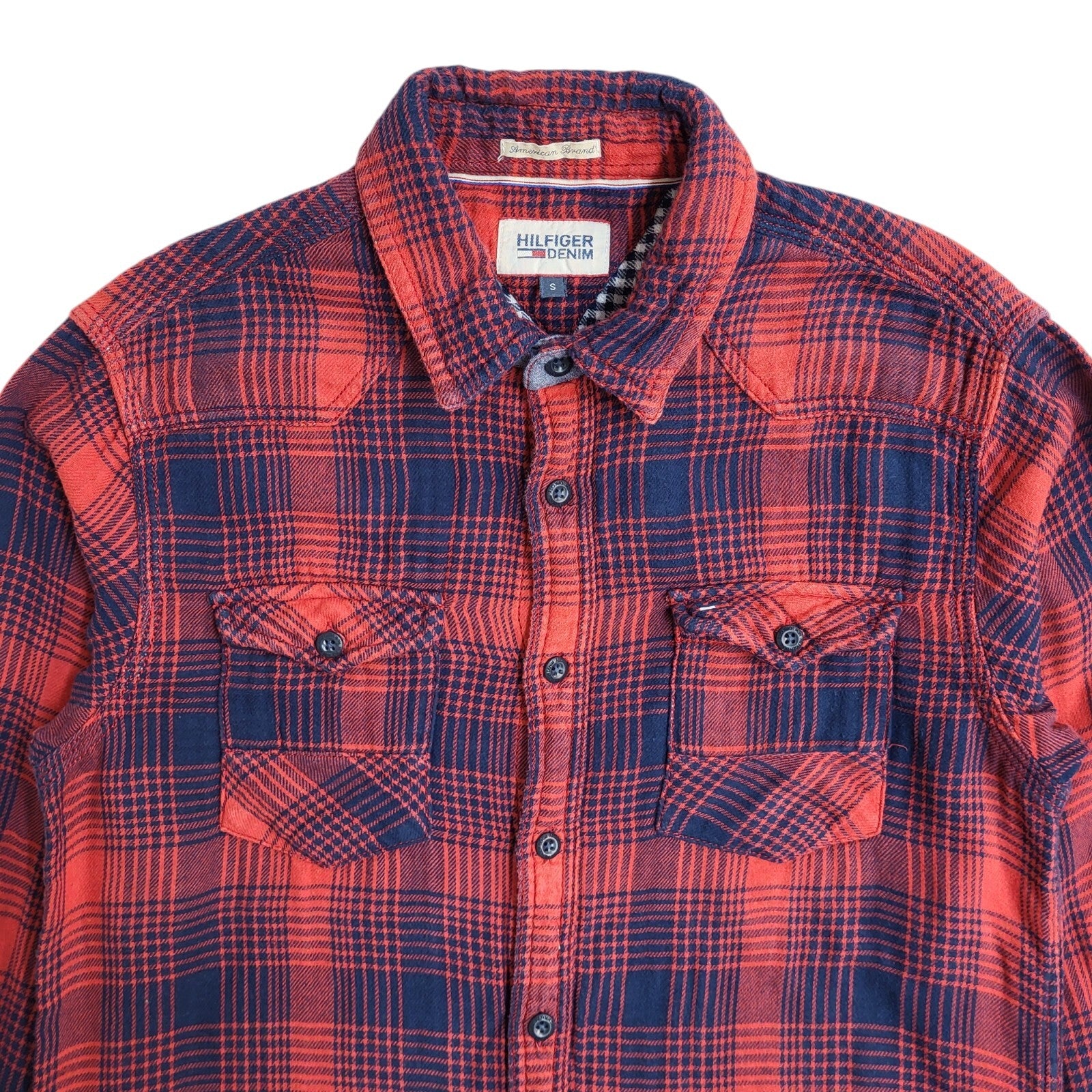 Tommy Hilfiger Vintage 90's Red & Blue Checked Long Sleeve Shirt Men's UK S