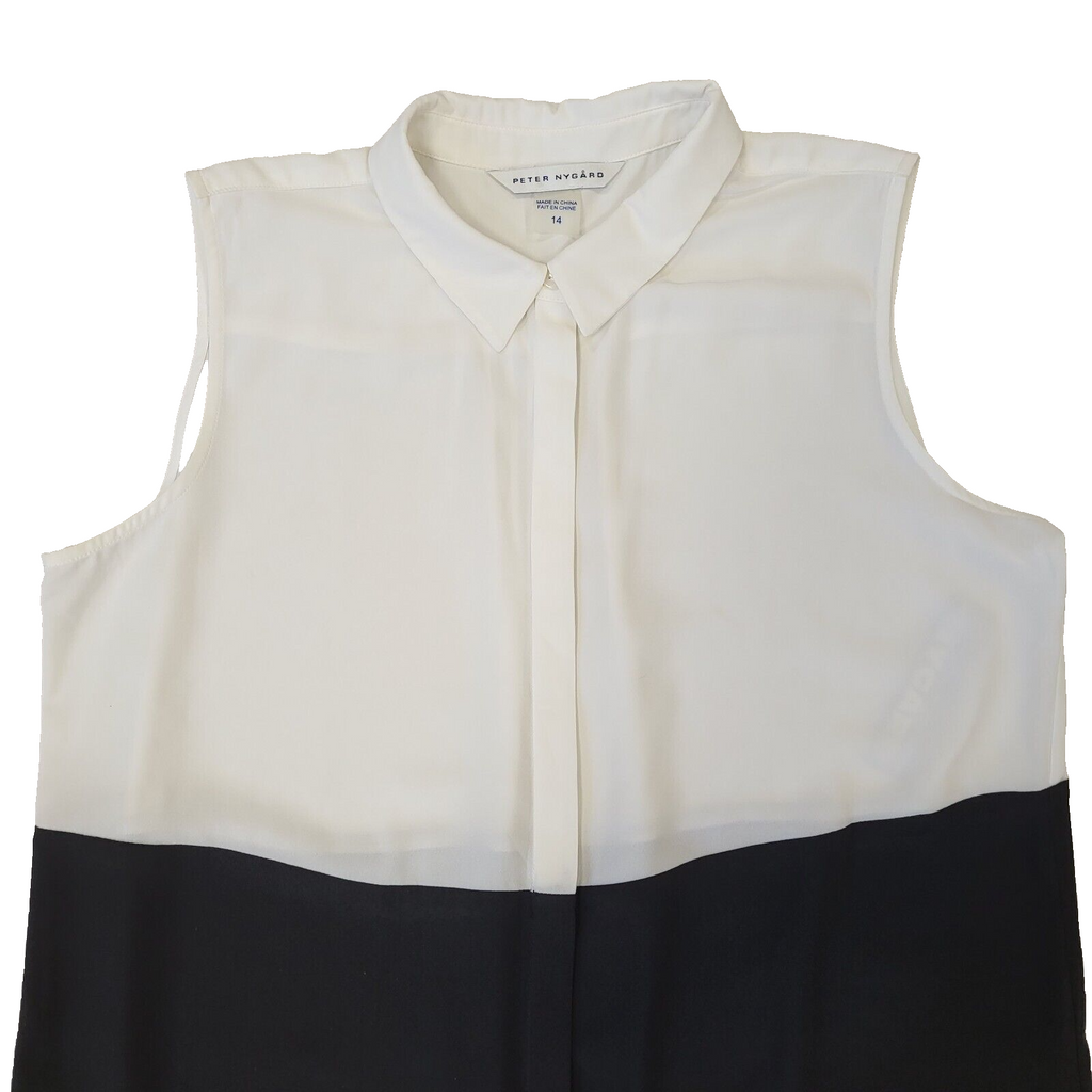 Peter Nygard Vintage Y2K White & Black Sleeveless Dress Uk Women's Size 14 Bnwt