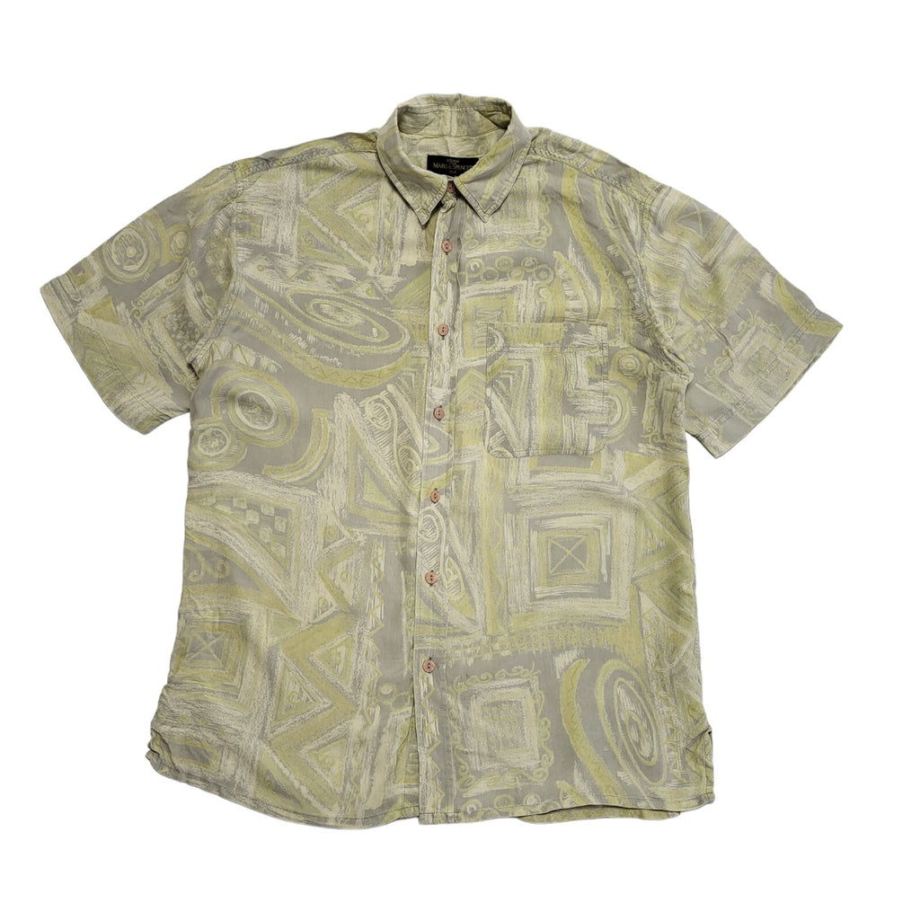 M&S 90s Green Abstract Short Sleeve Retro Shirt Uk Men's Size Medium