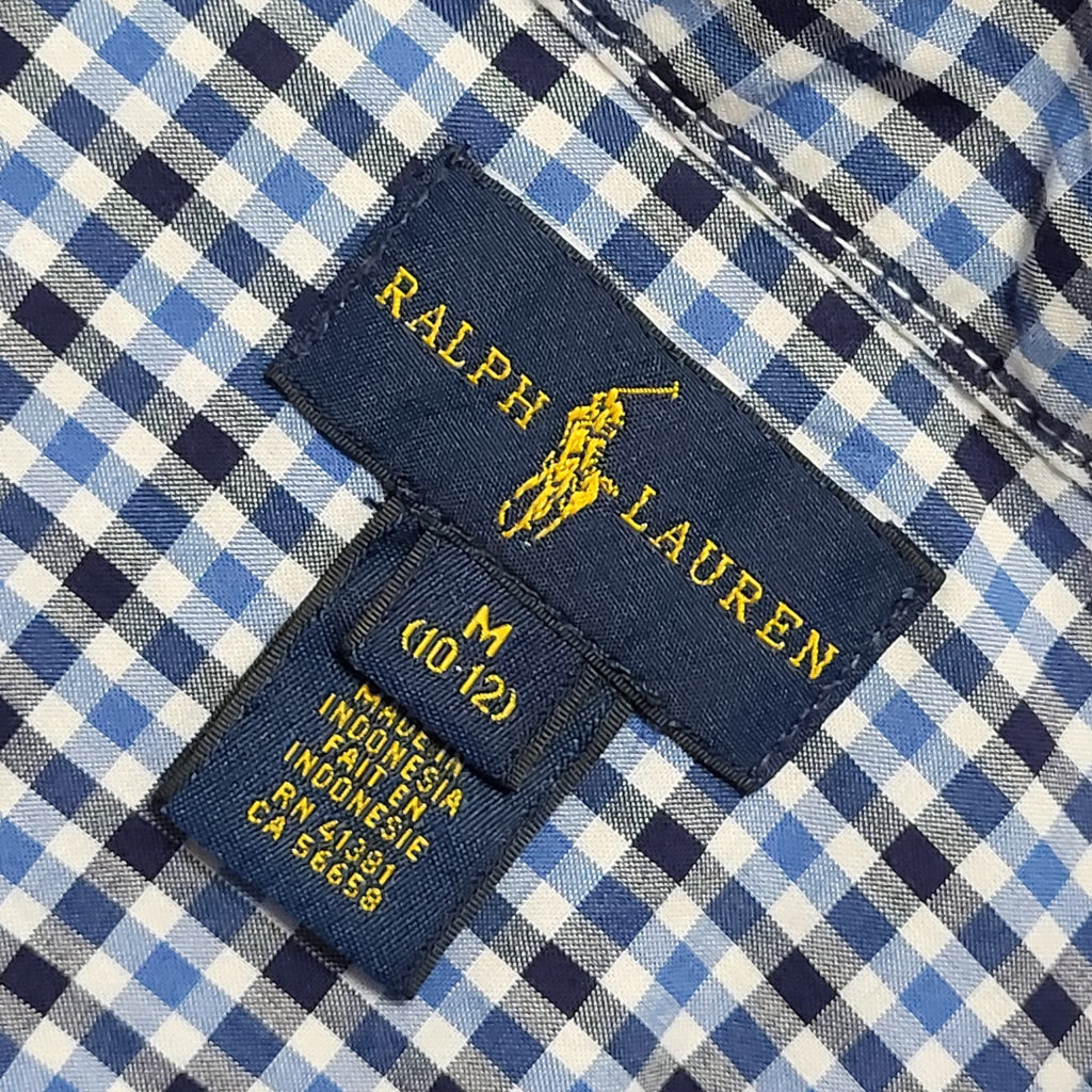 Ralph Lauren Y2K Blue Check Long Sleeve Vintage Boys Size M Age 10-12