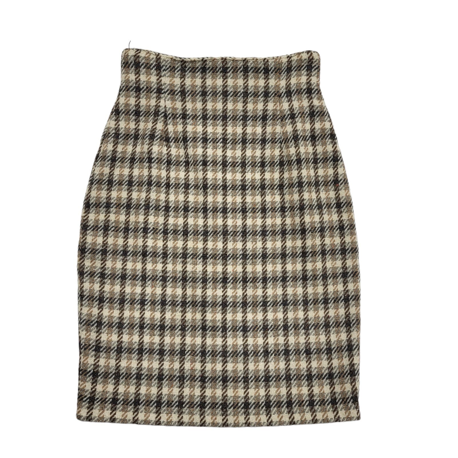 Dorothy Perkins 80s Vintage Beige Check Pencil Skirt Uk Women's Size 10 W28