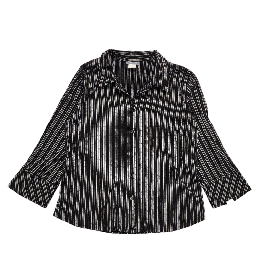Santi RQ Vintage 80's Black & Silver Striped 3/4 Sleeve Shirt Womens UK 18
