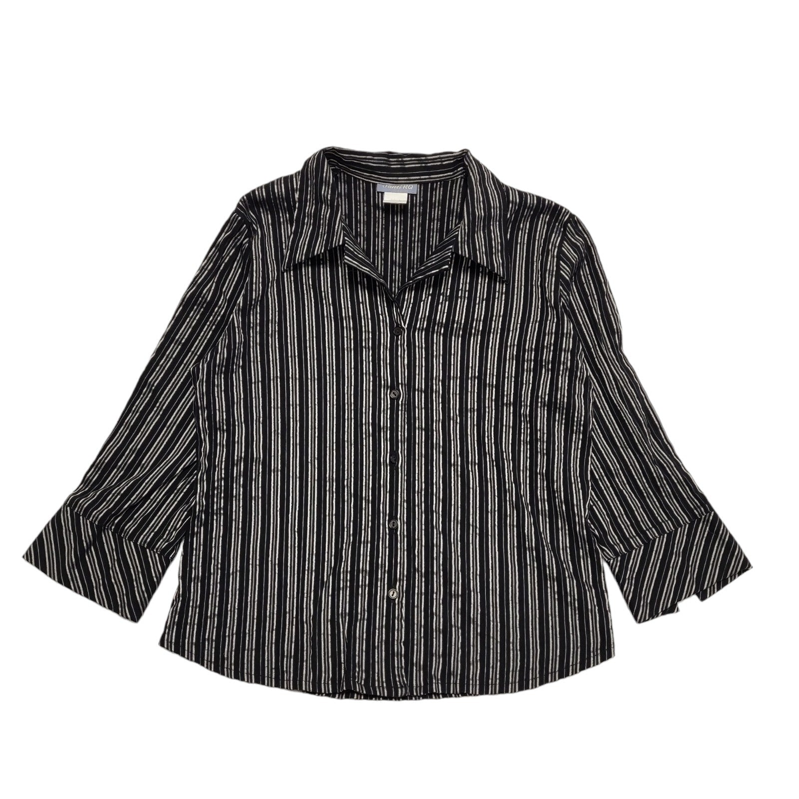 Santi RQ Vintage 80's Black & Silver Striped 3/4 Sleeve Shirt Womens UK 18