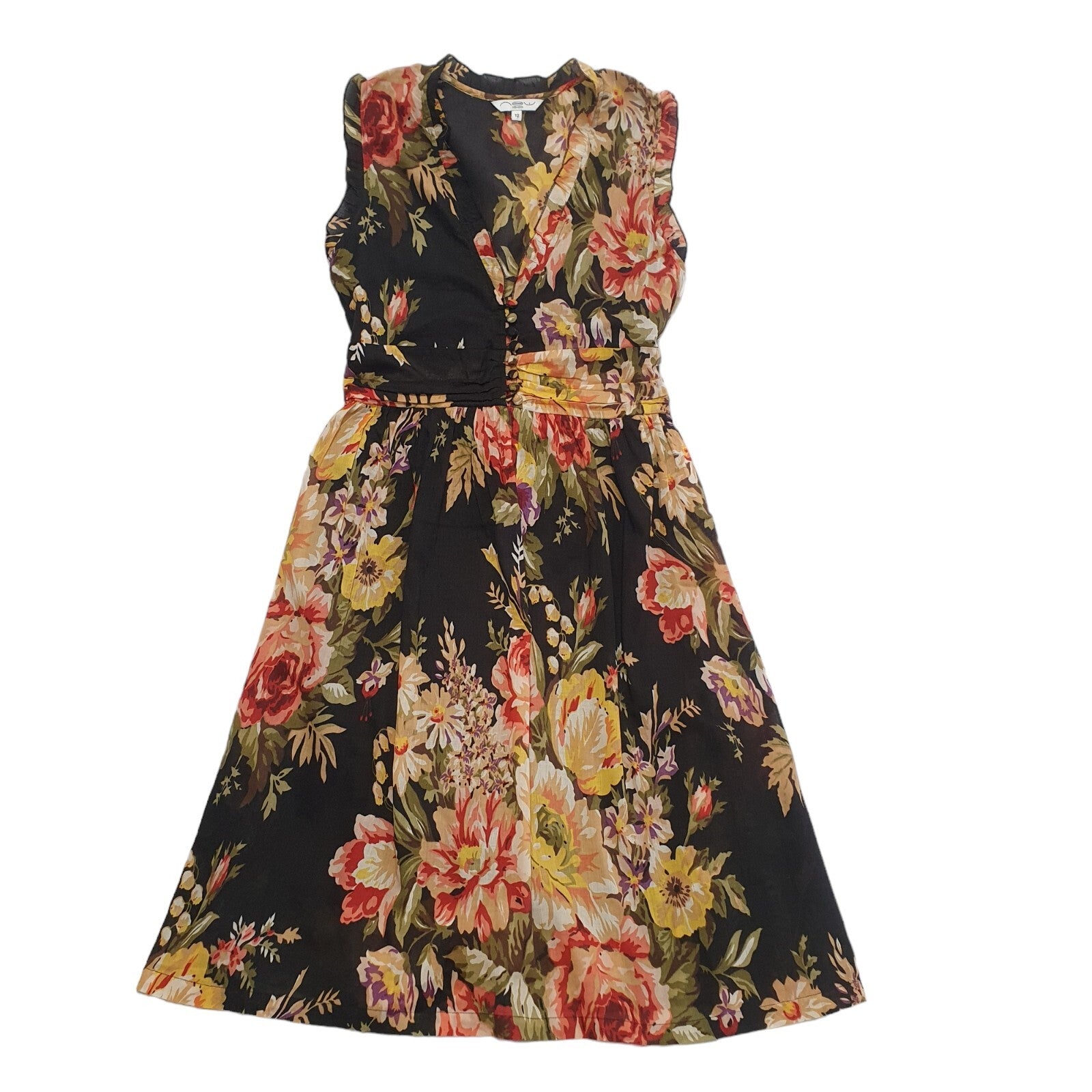 New Look Vintage 90s Black & Orange Floral T- Shirt Dress  Womens UK Size 12