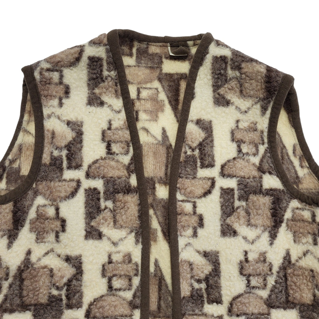 Runo Vintage 90's Beige & Brown Retro Wool Gilet Womens UK Size 20
