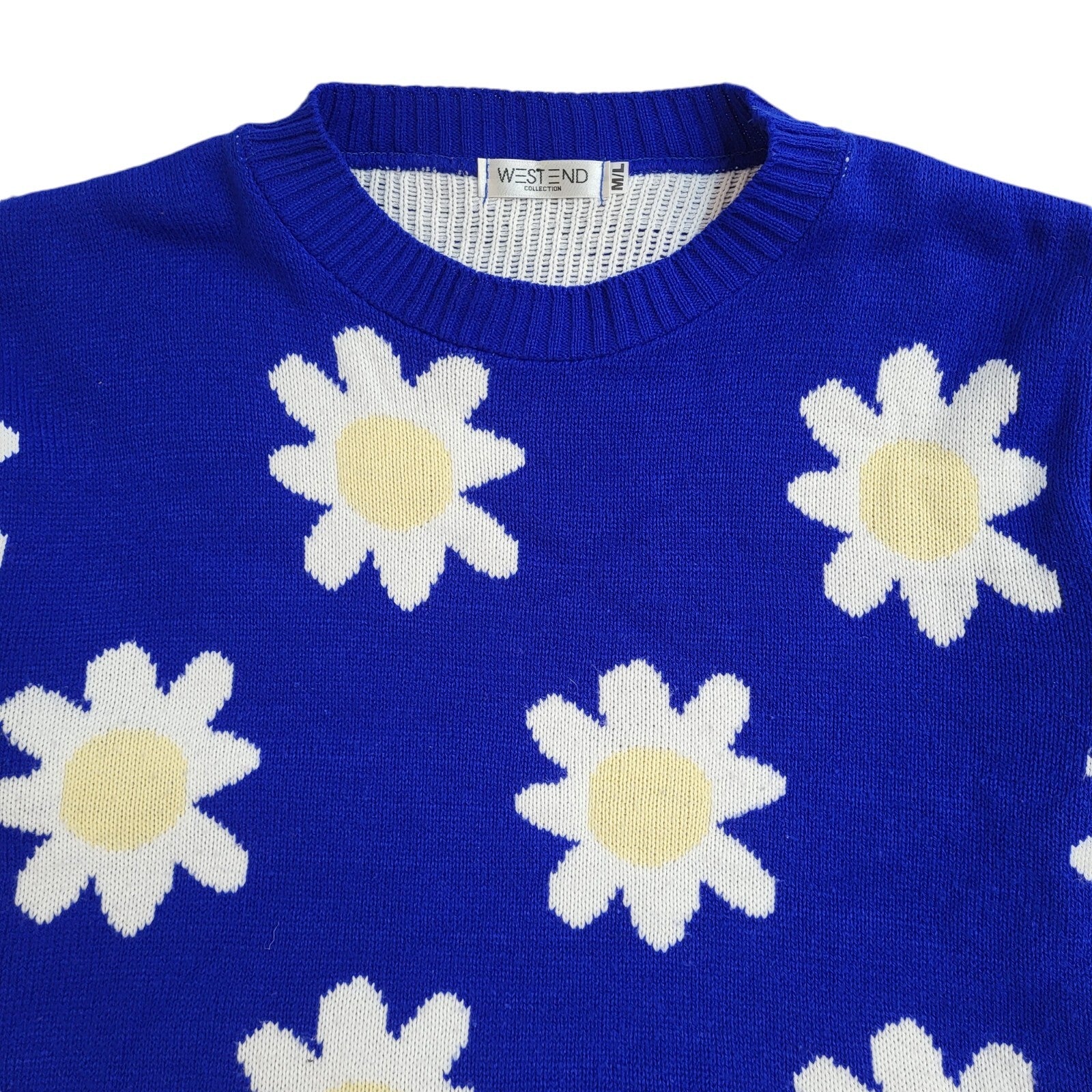 Westend Vintage 90's Blue & White Floral Jumper UK Women's Size M/L