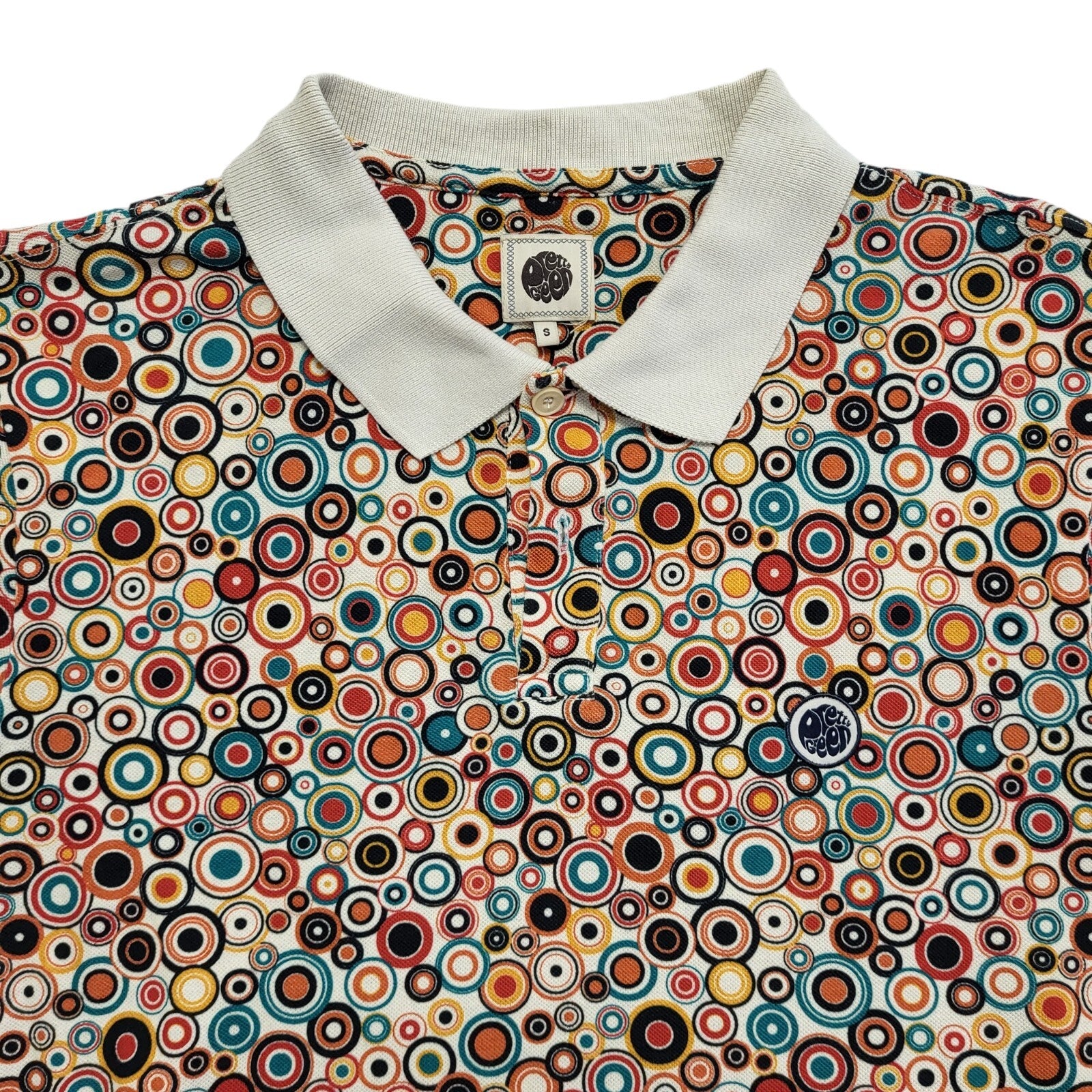 Pretty Green Vintage Y2K Blue Pink Abstract Short Sleeve Polo Shirt Mens Size S