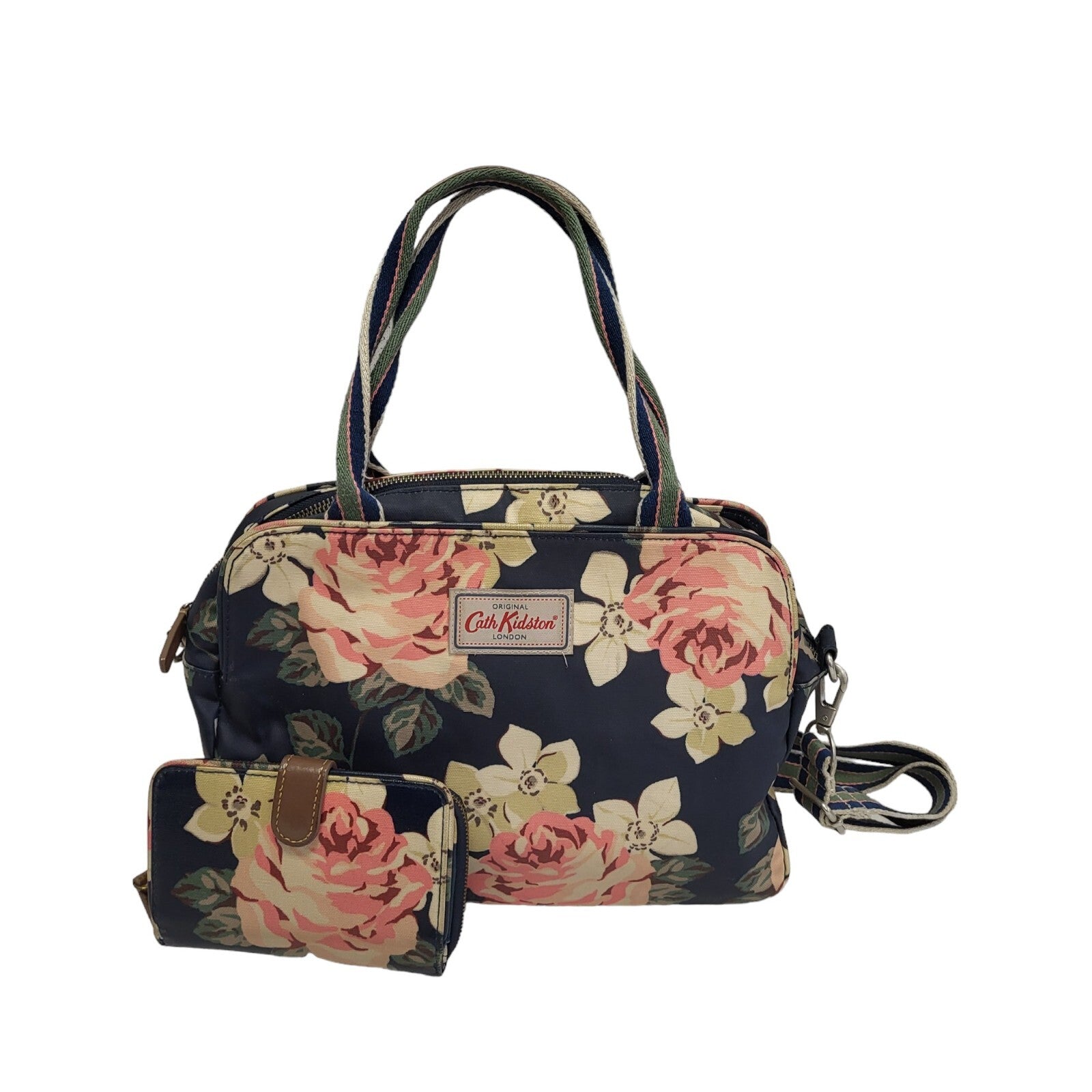 Cath Kidston Blue Pink Zip Floral Shoulder Bag & Purse Uk Women's Size 9" x 13"