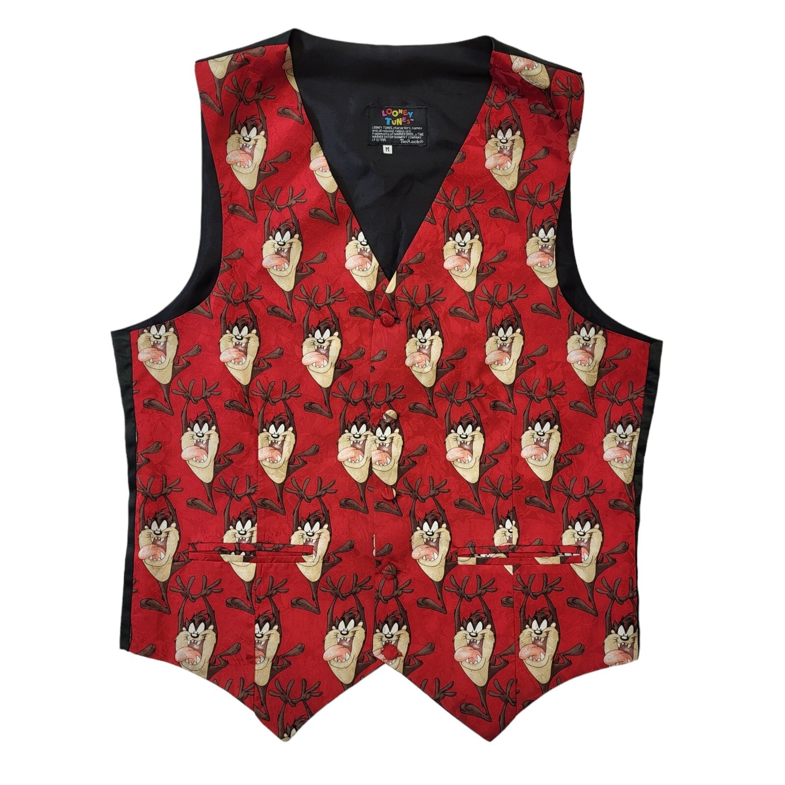Looney Tunes Tas 90s Vintage Red & Black Button Up Waistcoat Men's Size M