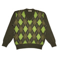 Molgoy Y2K Vintage Green Argyle Lambswool Blend V-Neck Jumper Men's Size XLarge
