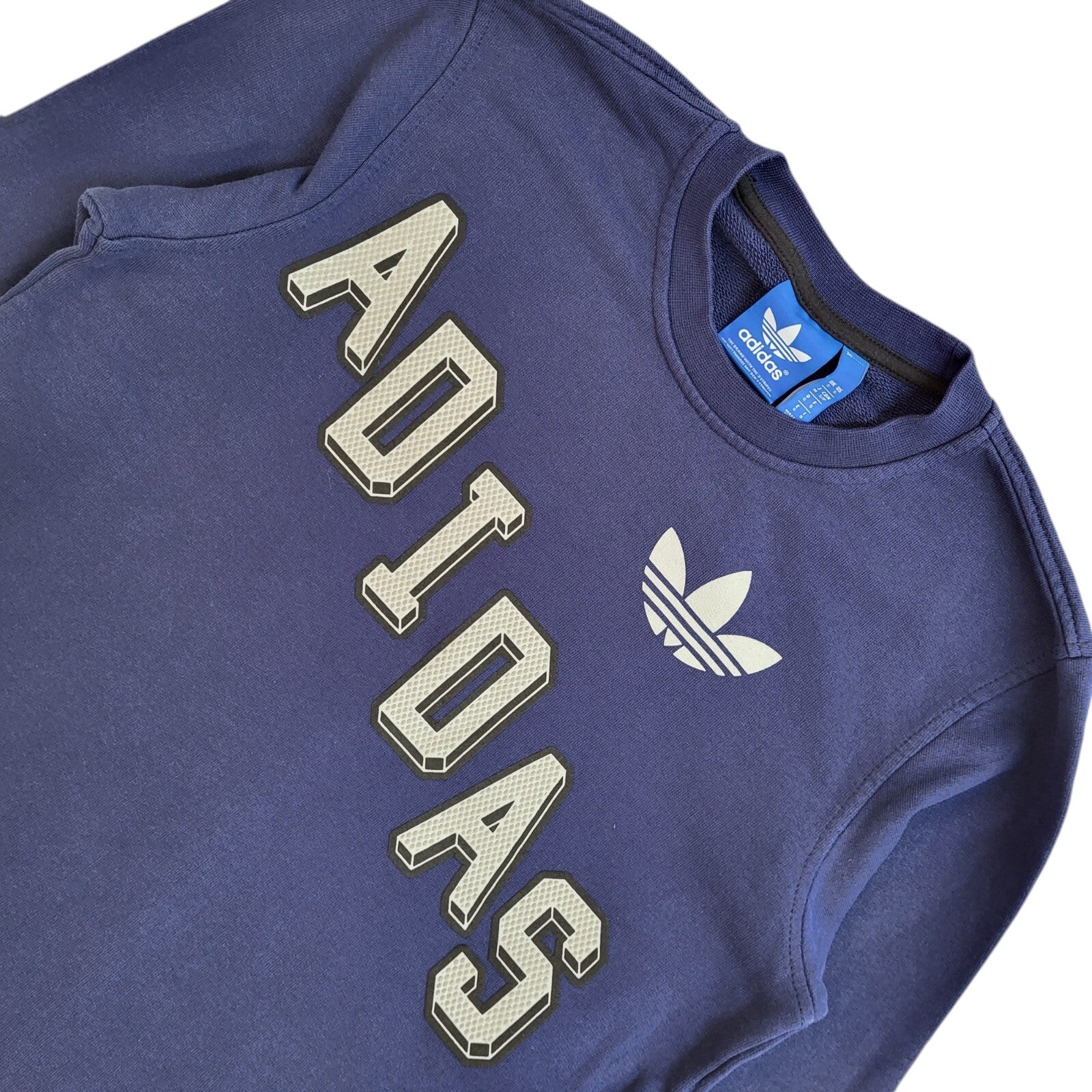 Adidas Sports Sweatshirt Blue Crew Neck 90's Vintage UK Men's Size S