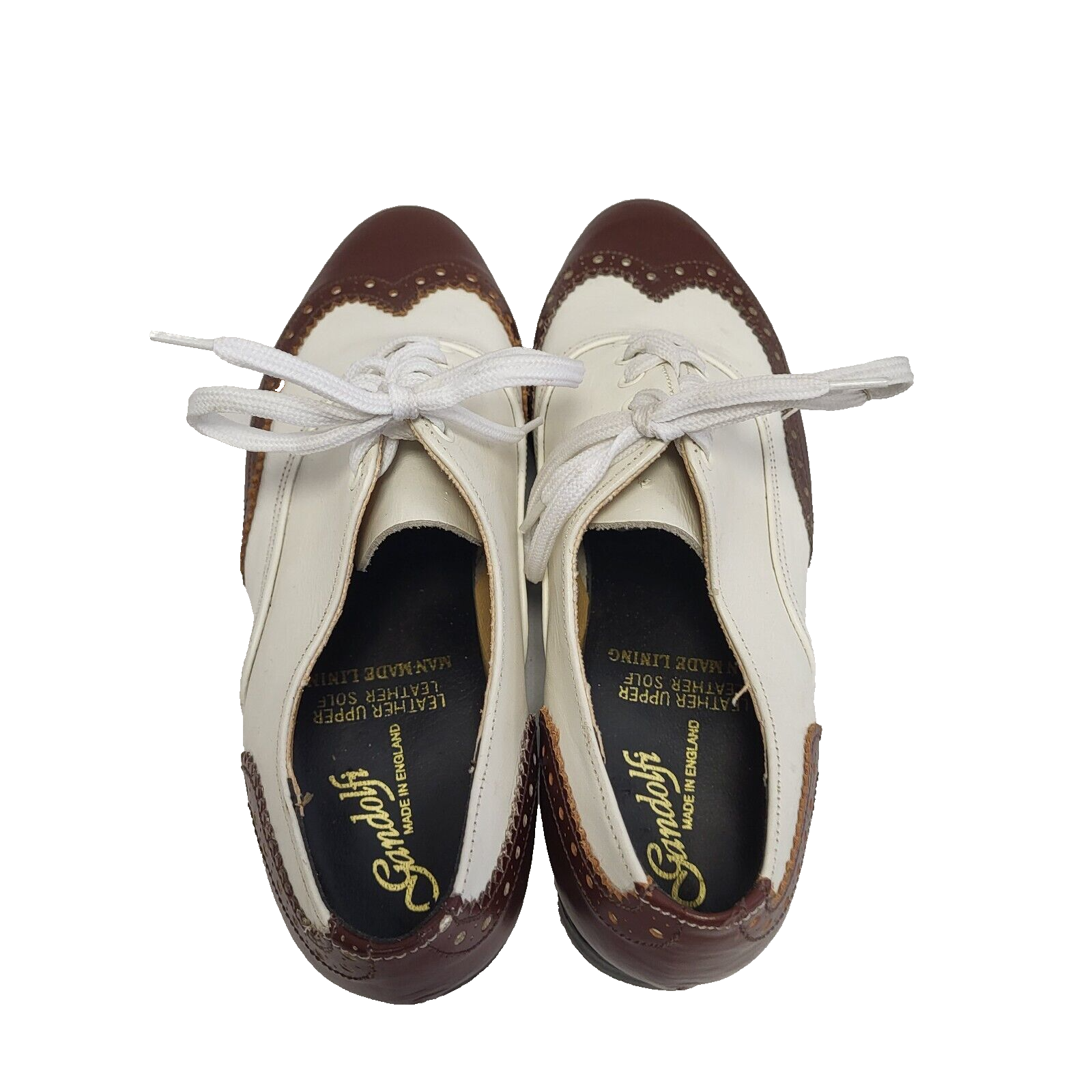 Gandolfi Cream & Brown Lace-Up Leather Shoes Uk Women's Size 2.5