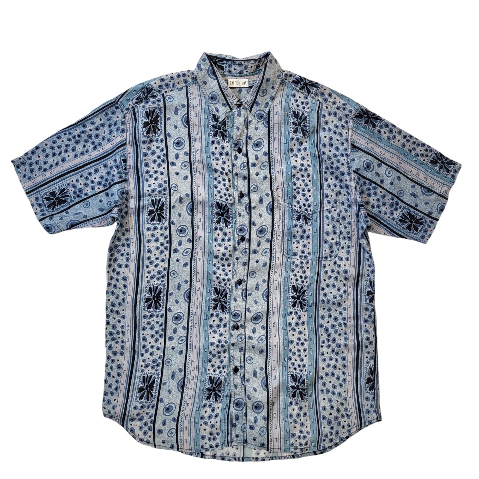 90s Vintage Emporium Blue Geometric Silk Shirt Men's Size M