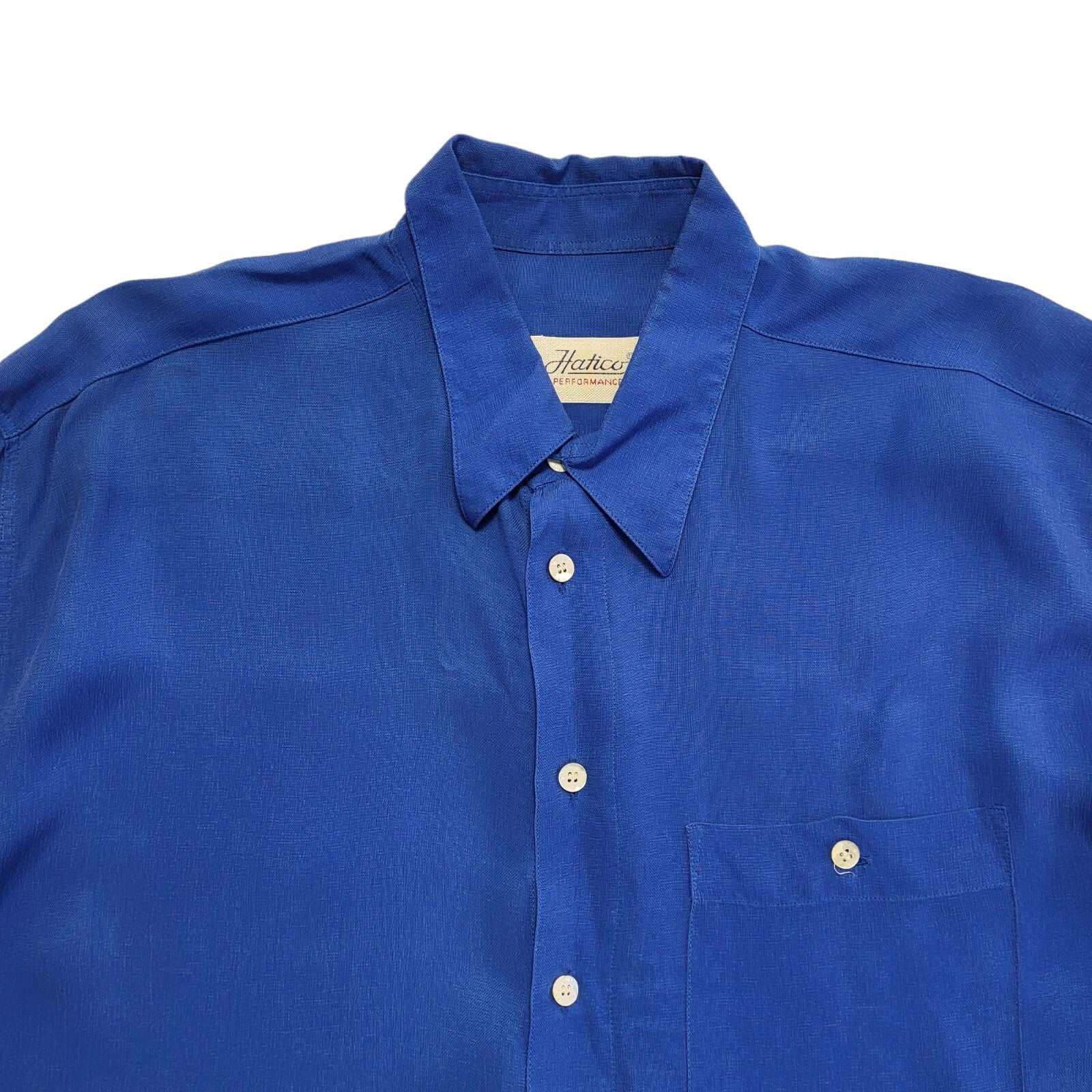 Hatico 90s Blue Solid Short Sleeve Retro Shirt Uk Men's Size XL