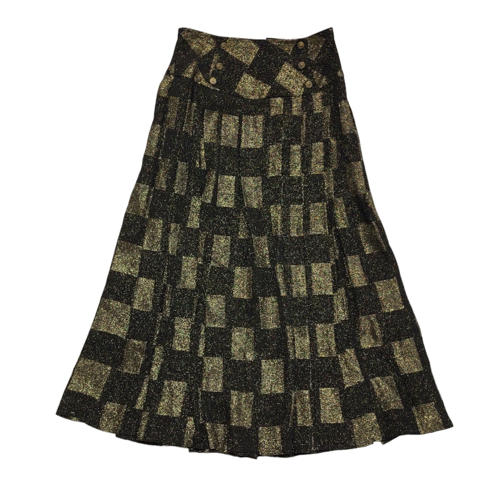 Wallis Vintage 80's Pleated Grey & Black Check Skirt Uk Women's Size 12