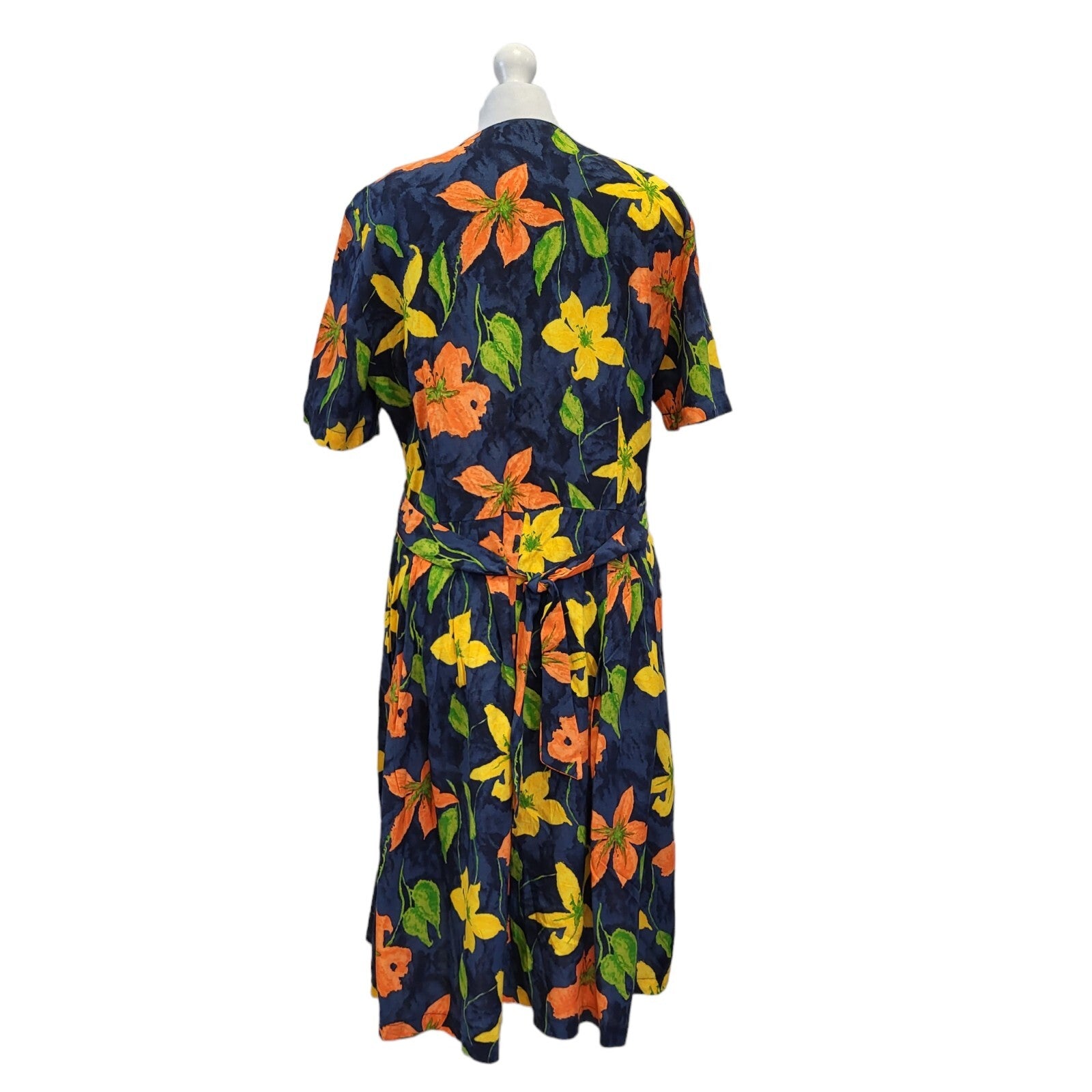 Burton 90s Vintage Blue Yellow Floral Summer Dress Women's Size 14 EU 42
