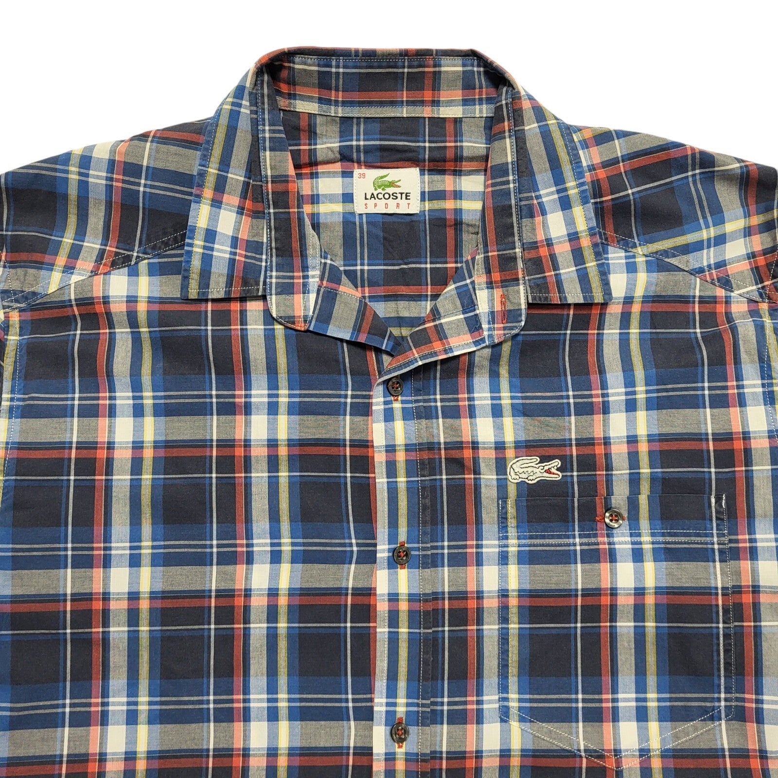 Lacoste Sport Vintage Y2K Blue & Red Checked Long Sleeve Shirt Men's UK Size M