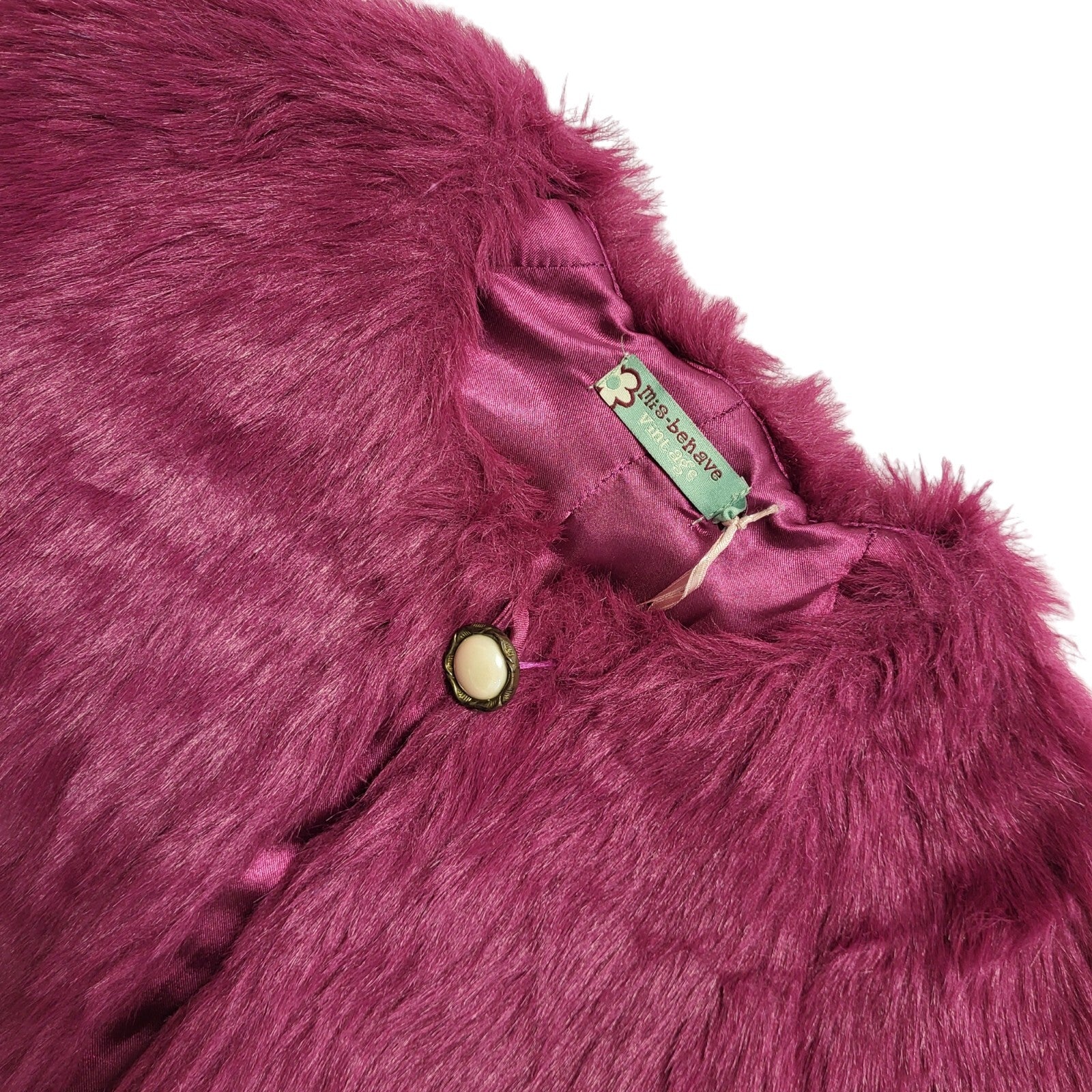 Mis Behave Pink 90s Vintage Button Faux Fur Jacket Uk Women's Size 10