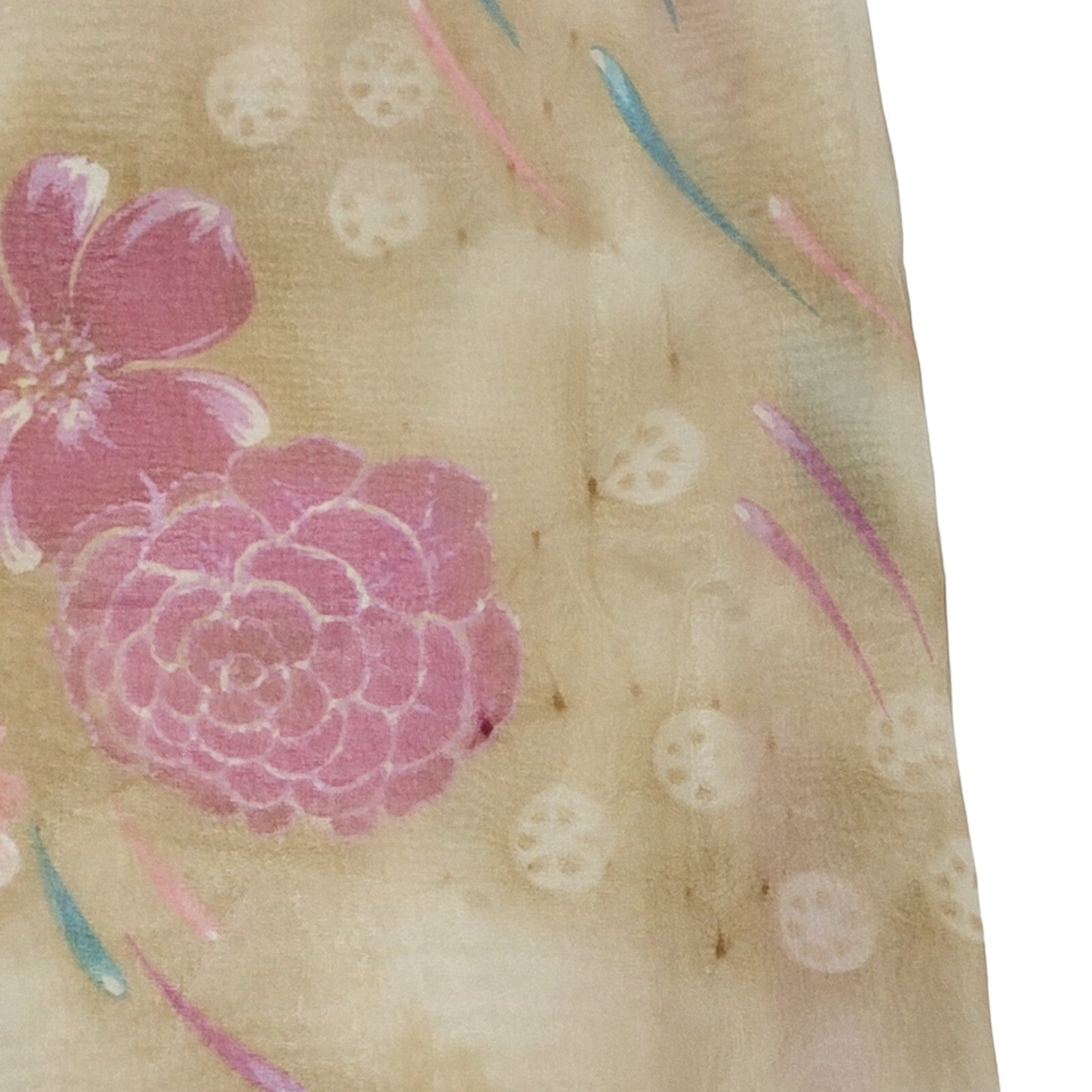 70s Vintage Brown Beige  Pink Flower Maxi V-Neck Dress Women's Size 12