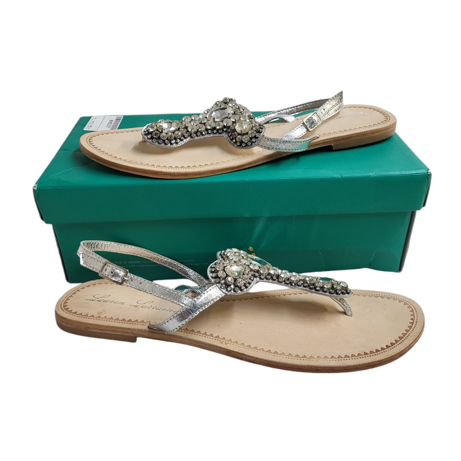 Lauren Lorraine Silver Beige Gems Sandal Shoes Uk Women's Size 11 Bnwb