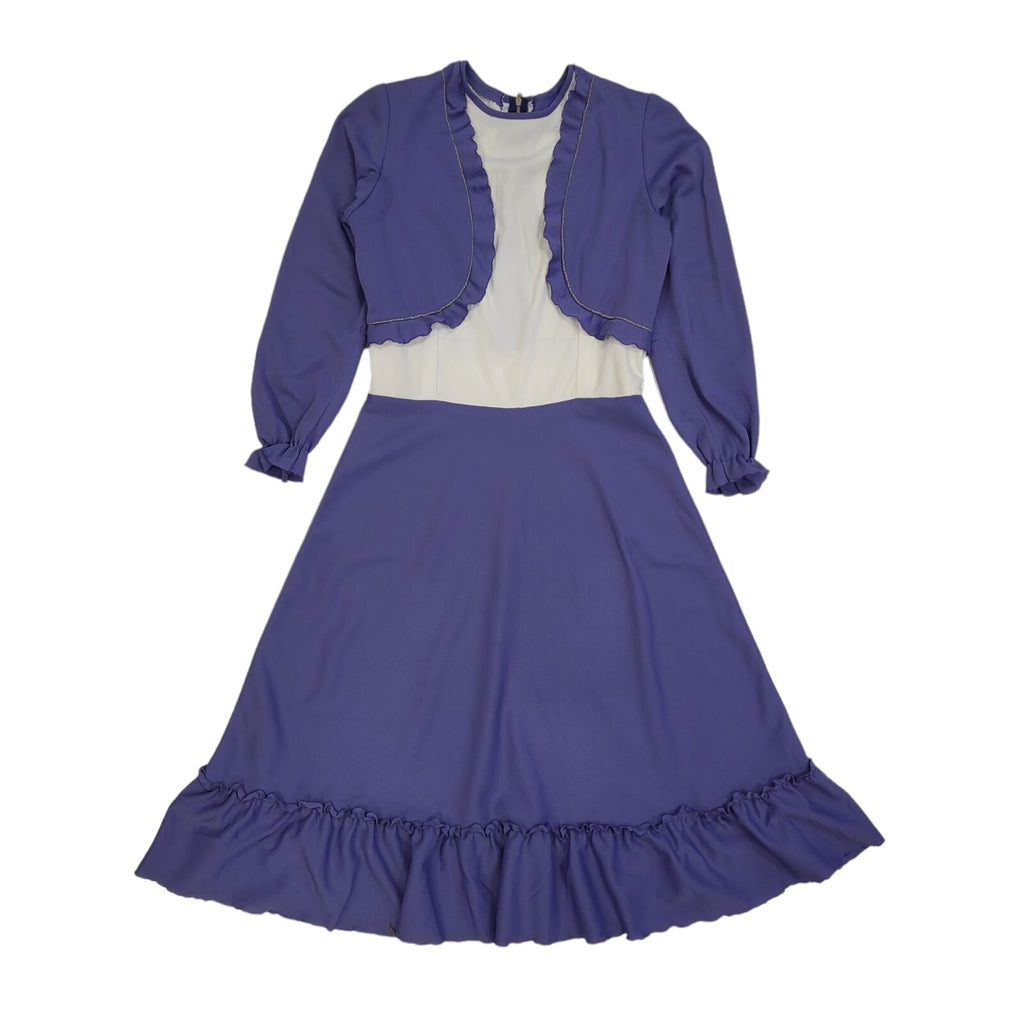 70s Vintage Purple Long Sleeved A-Line Daywear Dress Women's 8